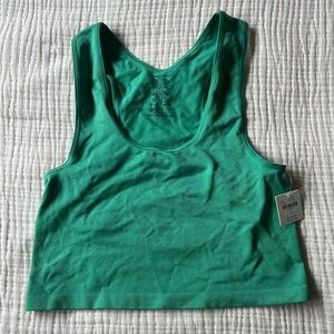 Anthropologie Green Ribbed Crop Tank